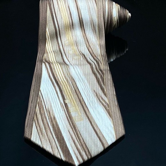 Alberto Zerra XL Men's Silk Gold & Brown Neck Tie - Picture 2 of 6